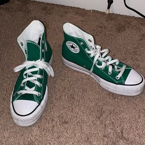 Green custom platform high top converse